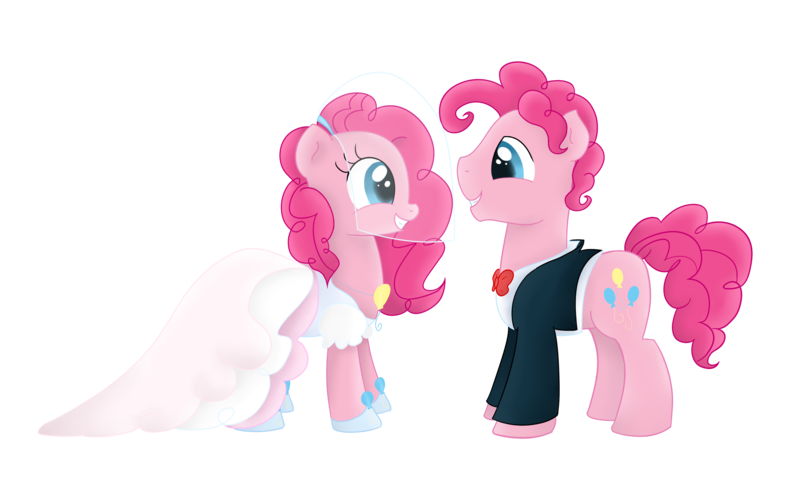 Size: 3420x2058 | Tagged: artist:kaleysia, bubble berry, bubblepie, clothes, derpibooru import, dress, female, male, pinkie pie, rule 63, safe, selfcest, self ponidox, shipping, straight, suit, wedding, wedding dress