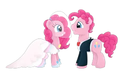 Size: 3420x2058 | Tagged: artist:kaleysia, bubble berry, bubblepie, clothes, derpibooru import, dress, female, male, pinkie pie, rule 63, safe, selfcest, self ponidox, shipping, straight, suit, wedding, wedding dress