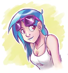 Size: 600x641 | Tagged: safe, artist:romanrazor, derpibooru import, vinyl scratch, human, earring, humanized, lipstick, nose ring, piercing, solo, sunglasses