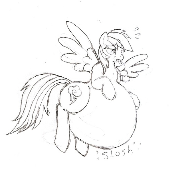 Size: 693x698 | Tagged: artist:rusticpony, belly, derpibooru import, fat, fat fetish, fetish, impossibly large belly, monochrome, preddash, questionable, rainbow dash, sketch, stomach noise, traditional art, vore
