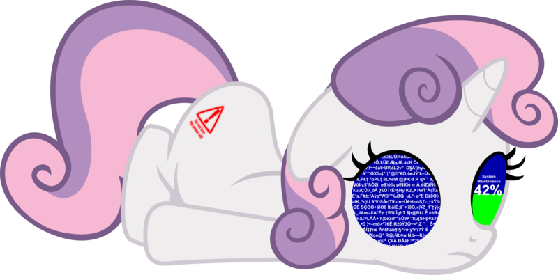 Size: 4000x1974 | Tagged: safe, artist:yoshimon1, derpibooru import, sweetie belle, pony, robot, robot pony, unicorn, alternate cutie mark, blue screen of death, female, filly, foal, hooves, horn, simple background, solo, sweetie bot, transparent background, updating, vector