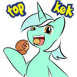 Size: 1024x1024 | Tagged: eating, food, lyra heartstrings, reaction image, safe, solo, topkek