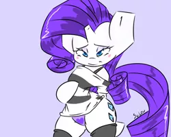 Size: 1280x1024 | Tagged: artist:sol-zu, blushing, clothes, derpibooru import, female, heart, panties, rarity, shirt, solo, solo female, suggestive, thigh highs, underwear