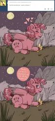 Size: 1280x2829 | Tagged: safe, artist:superlucky13, derpibooru import, pinkie pie, bat pony, pony, ask bat pony pinkie, ask, banana, bat ponified, comic, eyes closed, heart, pinkiebat, race swap, tumblr