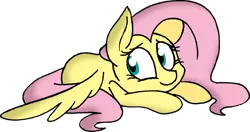 Size: 1281x678 | Tagged: artist:strangiesleepy, derpibooru import, fluttershy, looking away, looking sideways, lying down, prone, safe, simple background, solo, spread wings, transparent background