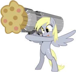 Size: 6055x5765 | Tagged: source needed, useless source url, safe, artist:maximillianveers, derpibooru import, derpy hooves, pony, absurd resolution, bipedal, cannon, cannon ponies, muffin, muffin cannon, muffin launcher, simple background, tongue out, transparent background, vector