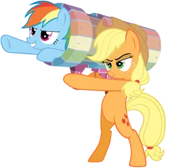 Size: 5500x5218 | Tagged: source needed, useless source url, safe, artist:maximillianveers, derpibooru import, applejack, rainbow dash, pony, absurd resolution, bipedal, cannon, cannon ponies, hat, simple background, transparent background, vector