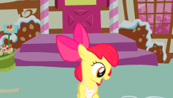 Size: 960x540 | Tagged: adorabloom, animated, apple bloom, apron, behaving like a dog, call of the cutie, chasing own tail, clothes, cuddly, cute, cuteness overload, cutest pony alive, cutest pony ever, daaaaaaaaaaaw, derpibooru import, hnnng, hugable, loop, open mouth, safe, screencap, smiling, solo, spinning, talking, weapons-grade cute