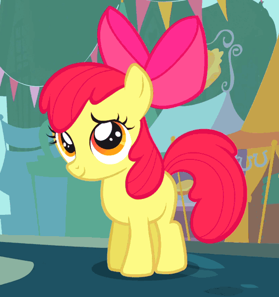 Size: 820x876 | Tagged: safe, derpibooru import, screencap, apple bloom, earth pony, pony, call of the cutie, adorabloom, animated, blank flank, cute, female, filly, floppy ears, solo