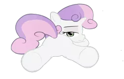 Size: 2550x1633 | Tagged: artist:vendetatj, artist:vulapa, art theft, bedroom eyes, derpibooru import, featureless crotch, female, foalcon, looking at you, plot, simple background, solo, solo female, suggestive, sweetie belle, transparent background, vector
