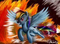 Size: 1280x946 | Tagged: artist:ajvl, derpibooru import, fire, looking at you, rainbow dash, safe, solo