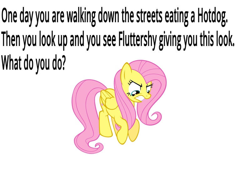 Size: 5000x4000 | Tagged: anti-bronybait, bronybait, derpibooru import, fluttershy, hot dog, safe, solo, text