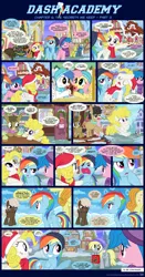 Size: 1155x2209 | Tagged: safe, artist:sorcerushorserus, derpibooru import, brolly, derpy hooves, dumbbell, firefly, fluttershy, mulia mild, rainbow dash, surprise, whitewash, oc, donkey, pegasus, pony, comic:dash academy, bag, brollyshy, clothes, colt, comic, cupcake, douchebag, dumbdash, female, filly, food, g1, g1 to g4, generation leap, hat, male, mare, mouth hold, ponyville, santa hat, scarf, shipping, snow, stallion, straight, winter, younger