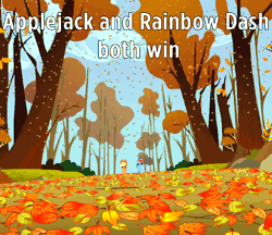 Size: 556x480 | Tagged: animated, applejack, autumn, cropped, derpibooru import, duo, edit, edited screencap, fall weather friends, game grumps, rainbow dash, running, running of the leaves, safe, screencap
