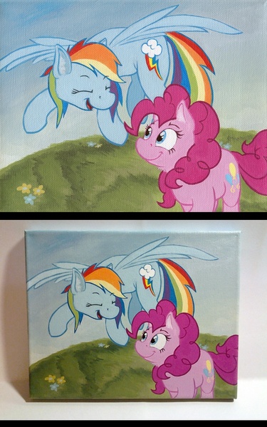 Size: 750x1200 | Tagged: acrylic painting, artist:thepingaslord, derpibooru import, painting, pinkie pie, rainbow dash, safe, traditional art