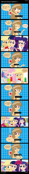 Size: 2045x12256 | Tagged: questionable, artist:garretthegarret, derpibooru import, applejack, fluttershy, pinkie pie, rainbow dash, rarity, twilight sparkle, human, equestria girls, breasts, censor bar, clothed female nude female, comic, dye, female, human coloration, humanized, mane six, nudity, shower, underboob