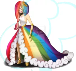 Size: 1024x953 | Tagged: artist:cosmicponye, clothes, derpibooru import, dress, gala dress, human, humanized, rainbow dash, rainbow dash always dresses in style, safe, shoulderless, solo