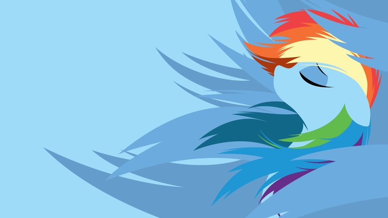 Size: 1920x1080 | Tagged: safe, artist:omniscient-duck, artist:rariedash, derpibooru import, rainbow dash, pegasus, pony, blue background, bust, eyes closed, female, floppy ears, lineless, mare, minimalist, modern art, portrait, profile, simple background, solo, vector, wallpaper, windswept mane, wings