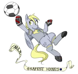 Size: 900x850 | Tagged: artist needed, safe, derpibooru import, derpy hooves, pegasus, pony, 4chan cup, ball, clothes, female, football, goalkeeper, jersey, mare, safest hooves, short-sleeved goalkeeper jersey, solo