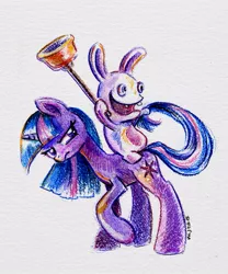 Size: 623x749 | Tagged: safe, artist:maytee, derpibooru import, twilight sparkle, annoyed, crossover, image, jpeg, plunger, rabbid, rabbids, raised tail, rayman, rayman raving rabbids, tail, tail pull, traditional art, twilight is not amused