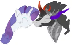 Size: 725x456 | Tagged: artist:sigmanas, bust, derpibooru import, digital art, eyes closed, female, king sombra, male, nuzzling, portrait, rarity, safe, shipping, simple background, sketch, smiling, sombrarity, straight, white background