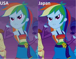 Size: 500x383 | Tagged: suggestive, derpibooru import, edit, edited screencap, screencap, rainbow dash, equestria girls, breast edit, breasts, cleavage, comparison, fake, female, japan, tumblr, united states, usa/japan