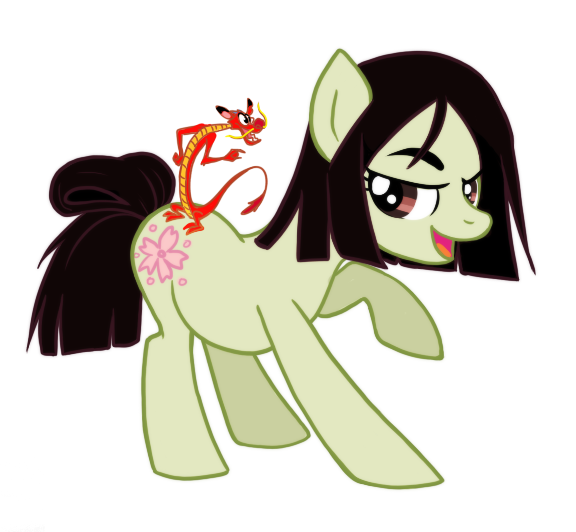 Size: 576x532 | Tagged: safe, artist:yukihyo, derpibooru import, ponified, earth pony, pony, disney, disney princess, fa mulan, mulan, mushu