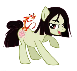 Size: 576x532 | Tagged: safe, artist:yukihyo, derpibooru import, ponified, earth pony, pony, disney, disney princess, fa mulan, mulan, mushu