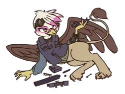 Size: 1050x792 | Tagged: safe, artist:inlucidreverie, derpibooru import, oc, oc:paharita, unofficial characters only, gryphon, fallout equestria, fallout equestria: anywhere but here, clothes, fanfic art, simple background, solo, transparent background