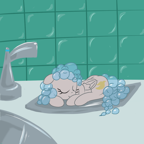 Size: 1000x1000 | Tagged: artist:thealmightydove, bubble, cute, derpibooru import, object pony, oc, ocbetes, oc:dove, original species, ponified, safe, sleeping, soap, soap pony, solo, unofficial characters only