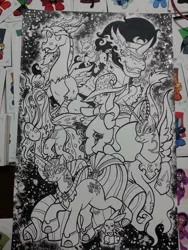 Size: 720x960 | Tagged: angel bunny, antagonist, artist:therealjoshlyman, artist:vest, changeling, cover, derpibooru import, discord, duality, idw, king sombra, nightmare moon, nightmare rarity, queen chrysalis, safe, traditional art, trixie