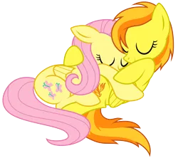 Size: 6000x5323 | Tagged: absurd resolution, artist:darkarcher98, cuddling, female, fluttershy, lesbian, safe, shipping, simple background, snuggling, spitfire, spitshy, transparent background, vector