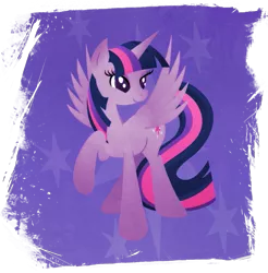 Size: 901x916 | Tagged: safe, artist:rariedash, derpibooru import, part of a set, twilight sparkle, twilight sparkle (alicorn), alicorn, pony, cutie mark, cutie mark background, female, hooves, horn, lineless, mare, raised hoof, smiling, solo, spread wings, wings