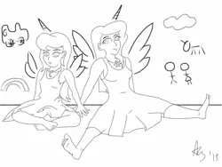 Size: 1024x768 | Tagged: artist:a8702131, derpibooru import, horned humanization, human, humanized, monochrome, princess celestia, princess luna, safe, sketch, winged humanization