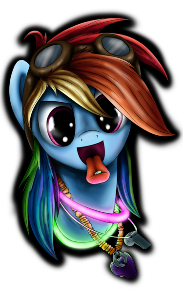 Size: 700x1120 | Tagged: dead source, safe, artist:xioade, derpibooru import, rainbow dash, pony, drug use, drugs, ecstasy, glowstick, goggles, jewelry, mdma, necklace, portrait, rave, simple background, solo, transparent background, whistle