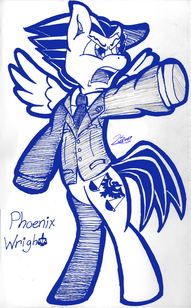 Size: 1680x2704 | Tagged: safe, artist:kayelark, derpibooru import, ponified, pony, ace attorney, bipedal, phoenix wright, sketch, solo, traditional art