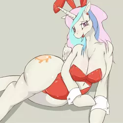 Size: 2000x2000 | Tagged: anthro, arm hooves, artist:snk, belly, big belly, breasts, bunny ears, bunnylestia, bunny suit, busty princess celestia, cleavage, clothes, cufflinks, cuffs (clothes), female, leotard, looking at you, pixiv, playboy bunny, preglestia, pregnant, princess celestia, solo, solo female, suggestive, sultry pose
