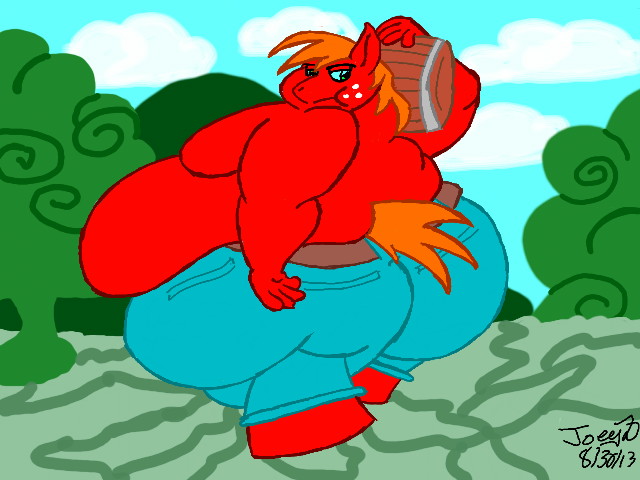 Size: 640x480 | Tagged: anthro, artist:joe-anthro, bhm, bigger macintosh, big macintosh, chubby cheeks, derpibooru import, fat, male, moobs, morbidly obese, obese, questionable, rolls of fat, solo, solo male