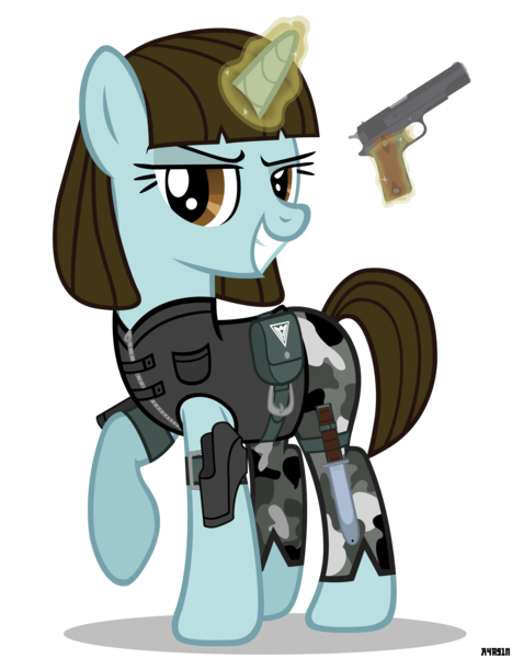 Size: 3500x4500 | Tagged: allied nations, allies, artist:a4r91n, command and conquer, crossover, grin, gun, handgun, m1911, magic, pistol, ponified, red alert, safe, simple background, smug, solo, tanya adams, transparent background, vector, weapon