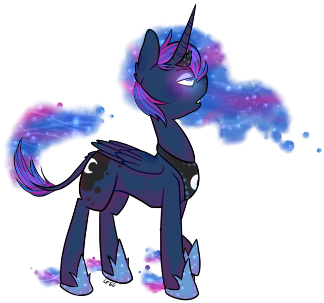 Size: 823x769 | Tagged: safe, artist:soullessteddybear, derpibooru import, princess luna, classical unicorn, glowing eyes, leonine tail, simple background, solo, unshorn fetlocks