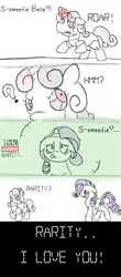 Size: 1024x2324 | Tagged: semi-grimdark, artist:cmaynes47, derpibooru import, rarity, sweetie belle, pony, robot, unicorn, friendship is witchcraft, blank flank, comic, crying, cutie mark, female, filly, floppy ears, foal, hooves, horn, mare, red eyes, simple background, sisters, sweetie bot, teeth, text, white background