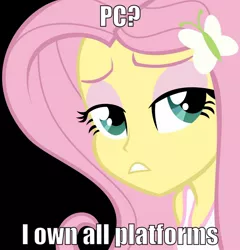 Size: 1280x1331 | Tagged: safe, derpibooru import, fluttershy, equestria girls, black background, epic gamershy, image macro, simple background, solo