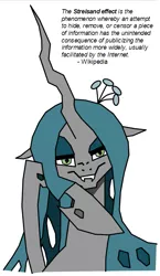 Size: 459x792 | Tagged: cupidite, derpibooru import, dmca face, drama, parody, queen chrysalis, quote, safe, solo, streisand effect, trace