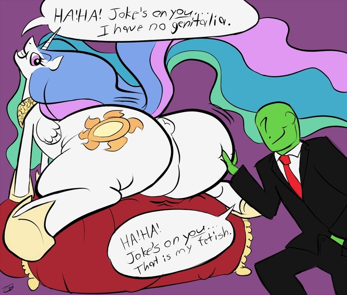 Size: 1000x850 | Tagged: questionable, artist:zoomboomerz, derpibooru import, princess celestia, oc, oc:anon, alicorn, human, pony, anus, butt grab, fat, featureless crotch, female, grin, grope, hand on butt, impossibly large butt, jiggle, looking back, mare, nudity, pillow, plot, ponut, prone, puckered asshole, purple background, raised tail, sillestia, silly, simple background, simplistic anus, size difference, smiling, squee, sunbutt, that is my fetish, the ass was fat, trollestia