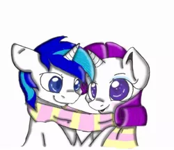 Size: 890x768 | Tagged: artist:swaggypanda, clothes, cute, derpibooru import, oc, oc:diamond heart, rarity, safe, scarf, shared clothing, shared scarf