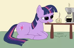 Size: 2846x1857 | Tagged: artist:mythicsteed, coffee, derpibooru import, morning ponies, safe, solo, twilight sparkle