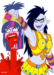 Size: 656x900 | Tagged: grimdark, artist:curtsibling, derpibooru import, twilight sparkle, twilight sparkle (alicorn), equestibooru girls, equestria girls, adventure time, armpits, blood, crossover, crown, death, decapitated, decapitation, marceline, nazi, severed head, swastika, tongue out