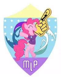 Size: 1204x1504 | Tagged: safe, derpibooru import, pinkie pie, 4chan cup, clothes, foam finger, happy, /mlp/, shirt, solo