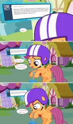 Size: 1280x2170 | Tagged: artist:jan, ask, ask the crusaders, derpibooru import, helmet, lies, rainbow dash, sad, safe, scootaloo, scooter, solo, tumblr, wonderbolts