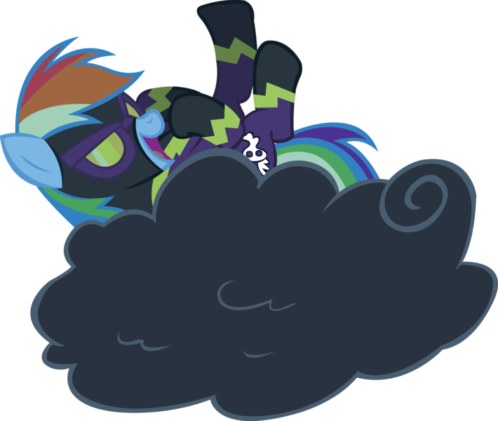 Size: 5121x4330 | Tagged: safe, artist:midnite99, derpibooru import, rainbow dash, pegasus, pony, luna eclipsed, absurd resolution, clothes, cloud, costume, female, hooves, lying on a cloud, mare, nightmare night, on a cloud, open mouth, shadowbolt dash, shadowbolts costume, simple background, solo, transparent background, vector